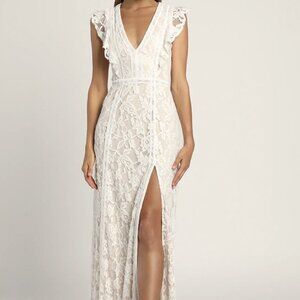 Lulu's White Lace Maxi Dress